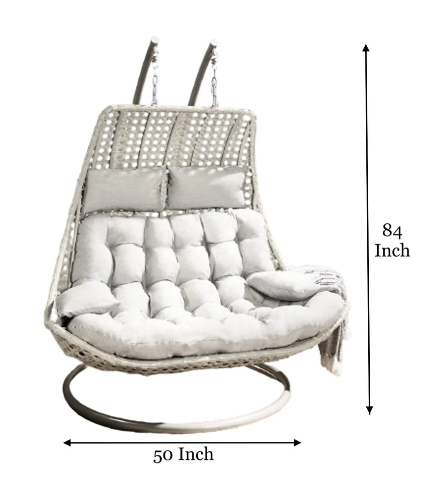 Hindoro White Outdoor Balcony Furniture Double Seater Garden Hanging Swing with Stand and Cushion
