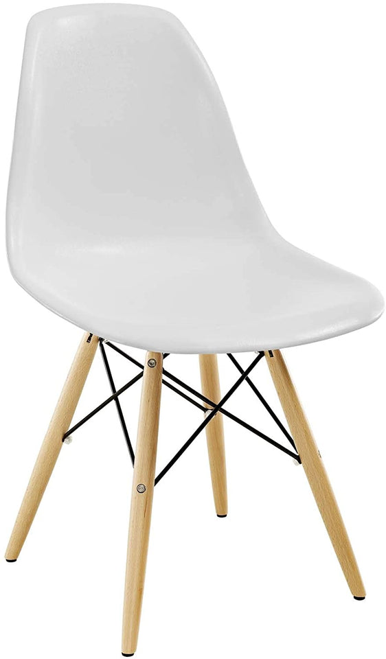 Hindoro Pyramid Mid-Century Modern Kitchen and Dining Room Chair with Natural Wood Legs in White