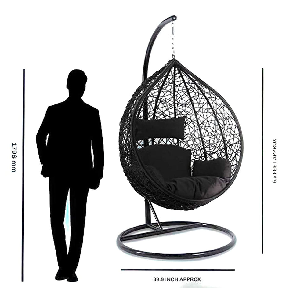 Hindoro Single Seater Swing Chair with Stand & Cushion & Hook Outdoor Indoor, Living Room, Balcony, Garden