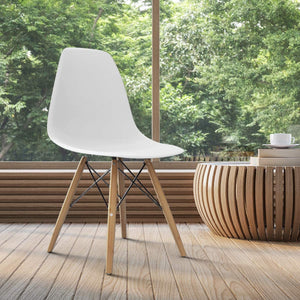 Hindoro DSW Dining Chair, Modern Shell Lounge Plastic Side Chair for Kitchen, Dining, Bedroom, Living Room, Set of 4, White