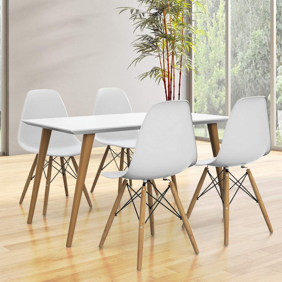 Hindoro DSW Dining Chair, Modern Shell Lounge Plastic Side Chair for Kitchen, Dining, Bedroom, Living Room, Set of 4, White