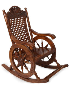 Hindoro Wooden Carved Rolling Rocking Chair (Brown)