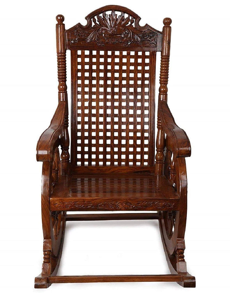 Hindoro Wooden Carved Rolling Rocking Chair (Brown)