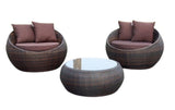 Hindoro Outdoor/Indoor Modern Sofa Chair Table Set for 2 Double Seater Sofa Set With 1 Round Coffee Table Set (Brown)