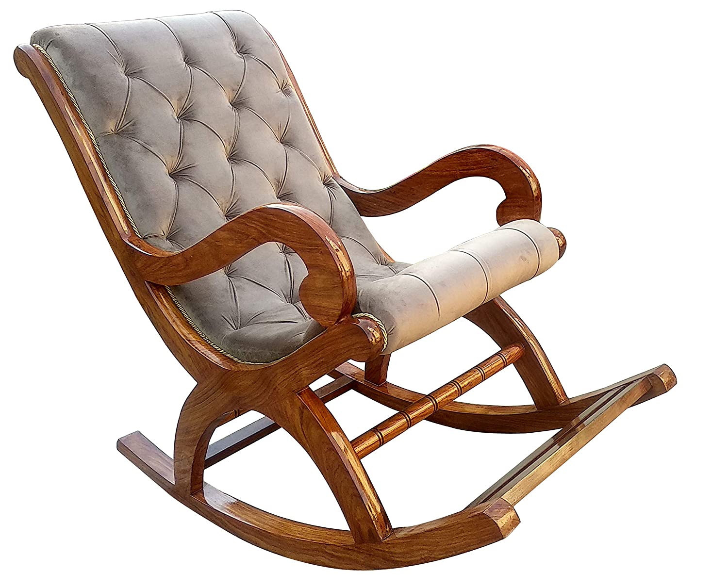 Rocking Chair by Hindoro Rocking Chairs for Adults| SHEESHAM Wooden in Velvet Cushioned Carved Chair for Living Room Rolling Chair