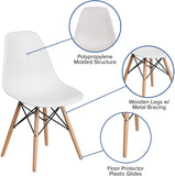 Hindoro 2 Pack White Plastic Dining Chairs Set with Wooden Legs