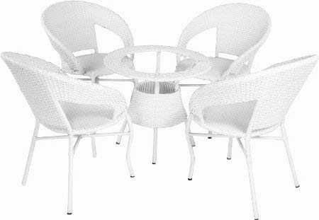 Hindoro Patio Garden/Balcony/Outdoor Furniture 4 Chair with 1 Table Set with Glass (White)