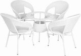 Hindoro Patio Garden/Balcony/Outdoor Furniture 4 Chair with 1 Table Set with Glass (White)