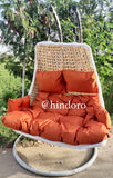 Hindoro Outdoor Balcony Furniture Double Seater Garden Hanging Beige Color Swing with Orange Cushion
