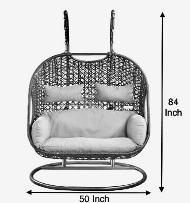 Hindoro Rattan Outdoor Patio Furniture Double Seater Swing with Stand and Cushion (Dark Brown Swing with Grey Cushion)