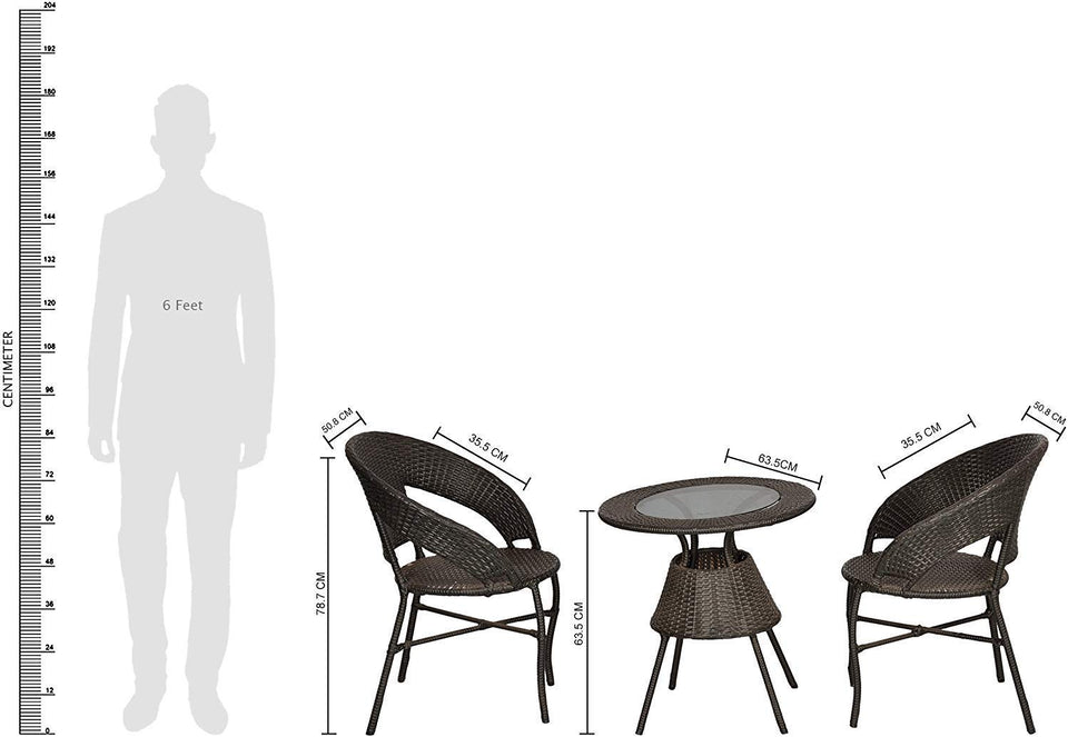 Hindoro Outdoor Garden Patio Seating 2 Chairs and 1 Table Set with Glass Balcony Furniture (White)