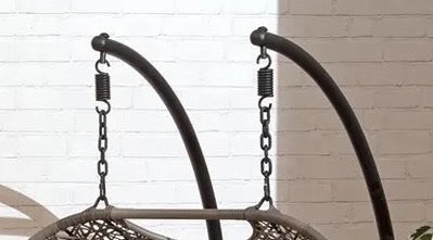 Hindoro Rattan Outdoor Patio Furniture Double Seater Swing with Stand and Cushion (Dark Brown Swing with Beige Cushion)