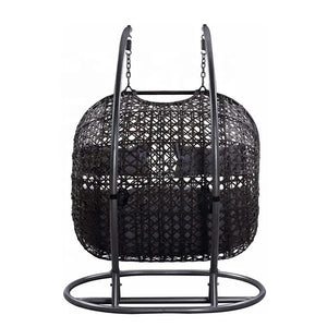 Hindoro Rattan Outdoor Patio Furniture Double Seater Swing with Stand and Cushion (Dark Brown Swing with Beige Cushion)