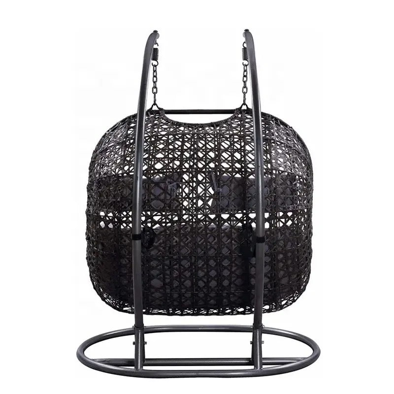 Hindoro Rattan Outdoor Patio Furniture Double Seater Swing with Stand and Cushion (Dark Brown Swing with Beige Cushion)