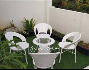 Hindoro Patio Garden/Balcony/Outdoor Furniture 4 Chair with 1 Table Set with Glass (White)
