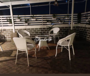 Hindoro Patio Garden/Balcony/Outdoor Furniture 4 Chair with 1 Table Set with Glass (White)