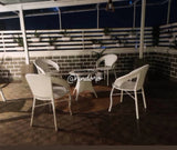 Hindoro Patio Garden/Balcony/Outdoor Furniture 4 Chair with 1 Table Set with Glass (White)