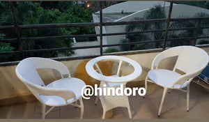 Hindoro Outdoor Garden Patio Seating 2 Chairs and 1 Table Set with Glass Balcony Furniture (White)