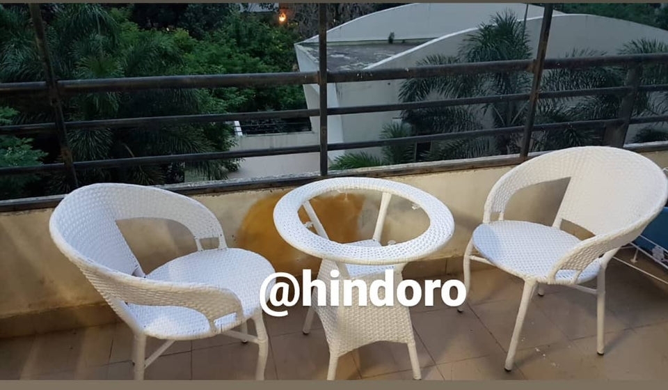 Hindoro Outdoor Garden Patio Seating 2 Chairs and 1 Table Set with Glass Balcony Furniture (White)