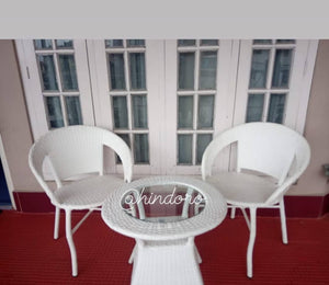 Hindoro Outdoor Garden Patio Seating 2 Chairs and 1 Table Set with Glass Balcony Furniture (White)
