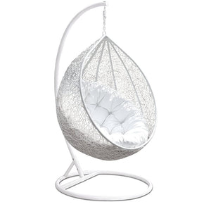 Hindoro Indoor/Outdoor Single Seater White Swing Chair with Stand And Cushion