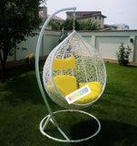 Hindoro Indoor/Outdoor Single Seater White Swing Chair with Stand And Yellow Cushion