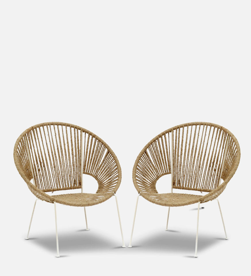 Hindoro Rope and Metal Outdoor Chair In White & Natural Finish (Set Of 2)