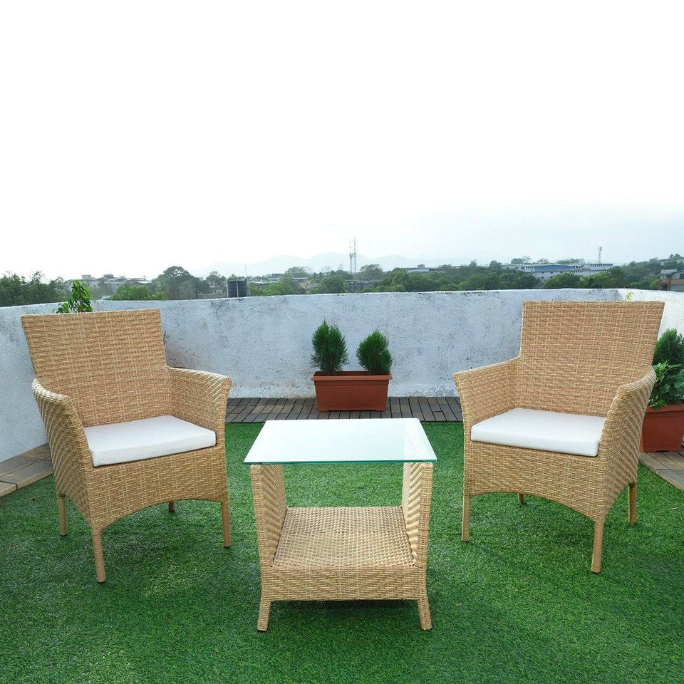 Hindoro Outdoor Furniture Garden Patio Seating Set 1+2 2 Chairs and Table Set Balcony Furniture Coffee Table Sets (Cream)