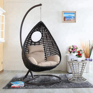 Hindoro Rattan Wicker Wrought Iron Hanging Hammock Single Seater Egg S