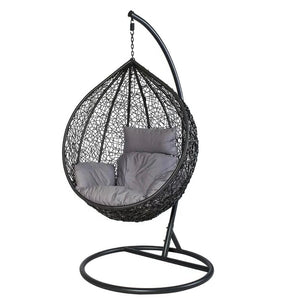 Hindoro Outdoor Balcony Swing Chair with Stand and Cushion (Black With Grey)