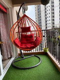 Hindoro Swing Chair (Orange Colour) with Stand & Cushion (Red Colour) & Hook Outdoor/Indoor/Balcony/Garden/Patio/House Improvement