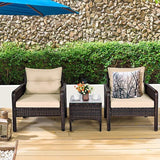 Hindoro 3PC Outdoor Patio Garden Wicker Furniture Rattan Sofa Set with Cushions
