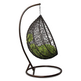 Hindoro Single Seater Swing Basket Chair with Stand for Kid's and Adult, Outdoor/Indoor/Balcony/Garden/Patio (Brown Swing, Green Cushion)