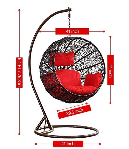 Hindoro Big Boss Wicker Rattan Hanging Egg Chair Swing for Indoor Outdoor Patio Backyard, Comfortable Relaxing with Cushion and Stand