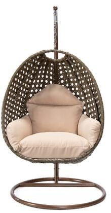 Hindoro Outdoor Wicker Single Seater Swing Hanging Egg Chair with Stand and Cushion (Dark brown With Beige)