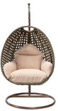 Hindoro Outdoor Wicker Single Seater Swing Hanging Egg Chair with Stand and Cushion (Dark brown With Beige)