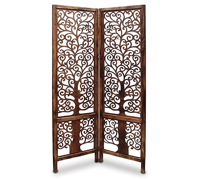 Hindoro Handcrafted 2 Panel Brown Wooden Room Partition/Divider