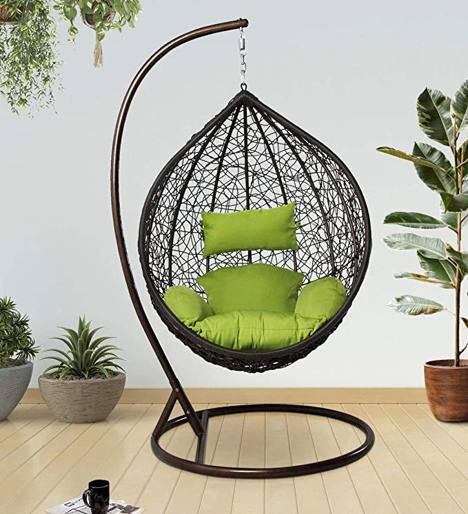 Hindoro Single Seater Swing Chair with Stand & Cushion & Hook Outdoor Indoor, Living Room, Balcony, Garden