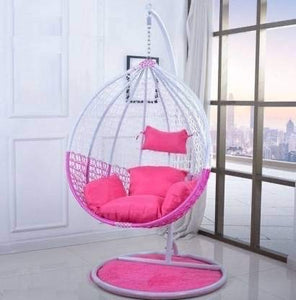 Hindoro Single Seater Swing Chair with Stand & Cushion & Hook Outdoor/Indoor/Balcony/Garden/Patio/Home Improvement (Pink)