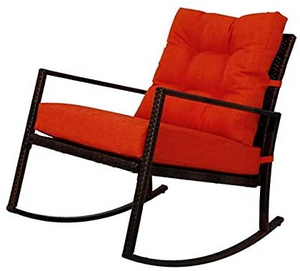 Hindoro Rattan Outdoor Patio Wicker Rocking Chair with Cushion (Dark brown with Red)