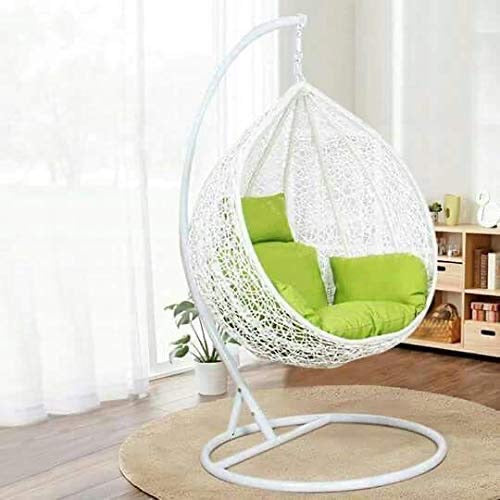 Hindoro Outdoor - Indoor - Balcony White Color Swing Chair with Stand (Standard, Green)