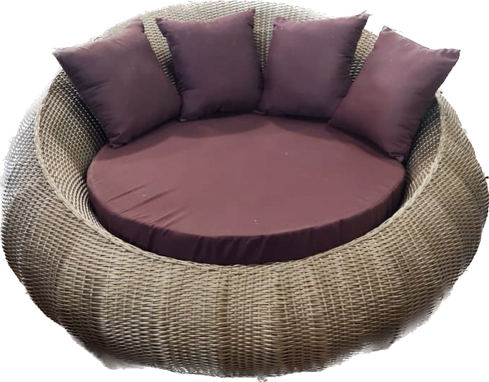 Hindoro Garden/Balcony/Outdoor Patio Furniture Round Apple Shape Rattan Sofa Sunbed Set with Cushion ( 2+1+1, Gold)