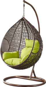 Hindoro Outdoor Balcony Swing Chair with Stand and Cushion (Dark brown With Green)