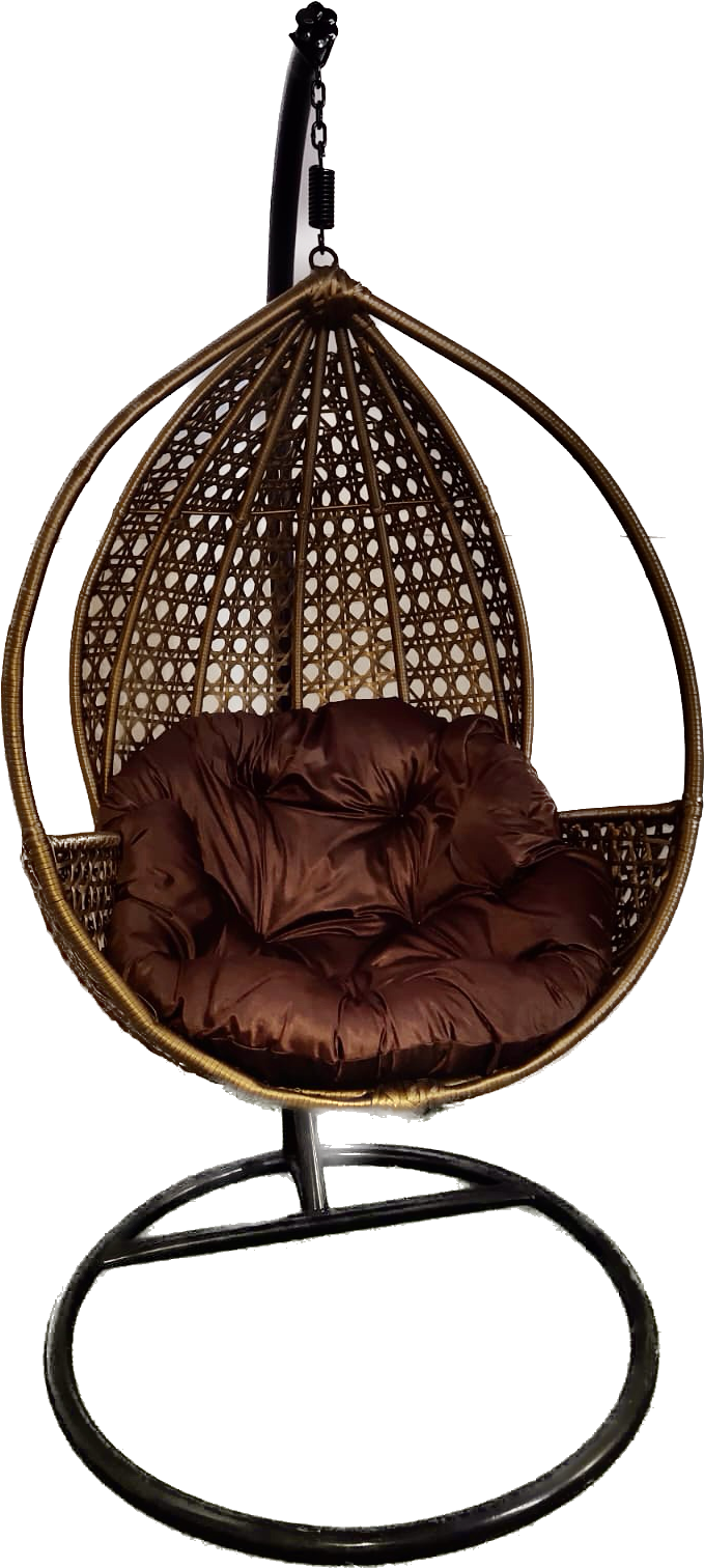 Hindoro Outdoor Balcony Swing Chair with Stand and Cushion (Gold With Dark brown)
