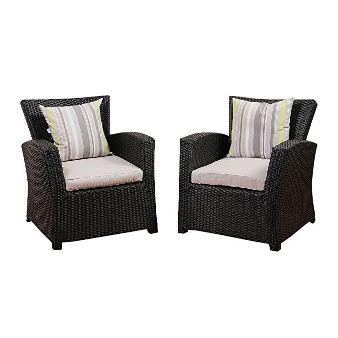 Hindoro Rattan and Wicker 2 Outdoor Sofa Chair with Cushion (Black)