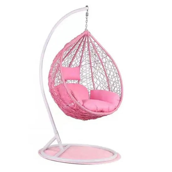 Hindoro Outdoor Balcony Swing Chair with Stand and Cushion (Pink With White)