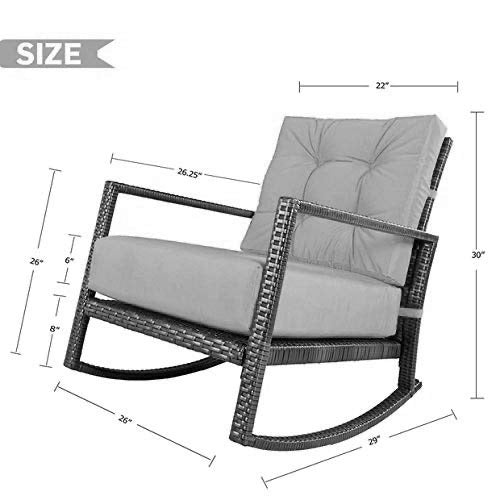 Hindoro Rattan Outdoor Patio Wicker Rocking Chair with Cushion