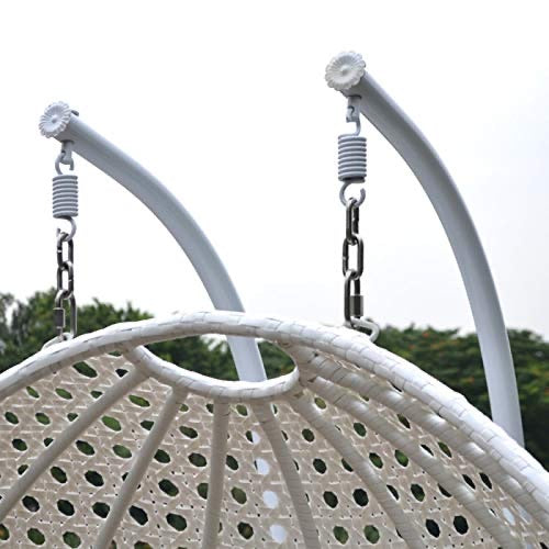 Hindoro Outdoor/Indoor/Balcony/Garden/Patio Double Seater Swing Chair with Stand for Kid's and Adult (White Swing With Beige Cushion)