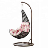 Hindoro Outdoor Balcony Spoon Black Swing Chair with Stand and Flower Cushion