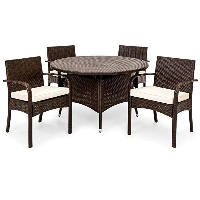 Hindoro 4 Seater Outdoor Furniture Sets with Table 4+1 Chair Set for Home Garden Indoor Furniture Set Patio Wicker Rattan Furniture Set Lawn Coffee Table Chairs & Thick Cushions in Brown Color